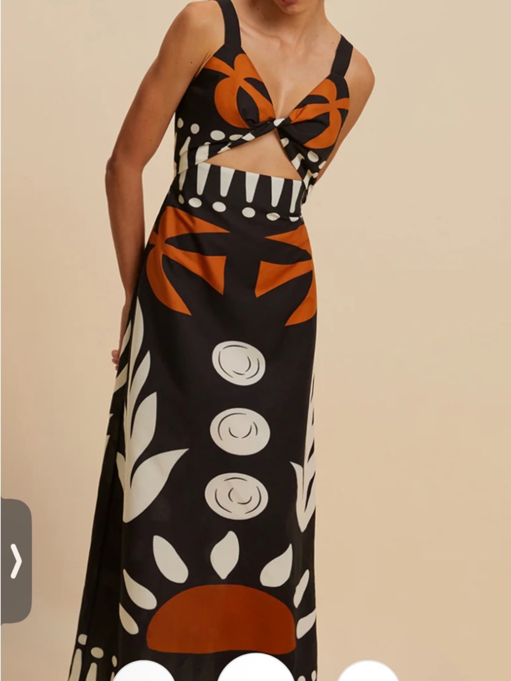 Commense Black Midi Dress with Orange and Cream Graphic Print - Picture 2 of 8